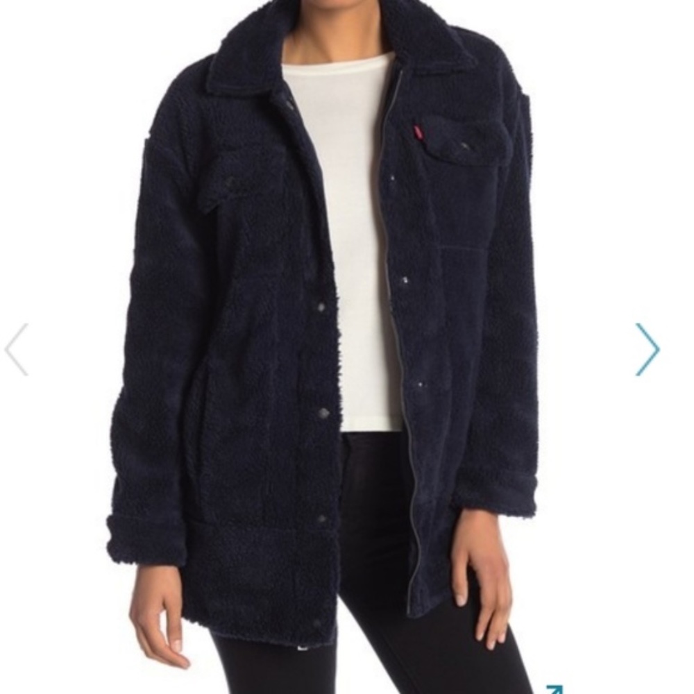 NWT Oversized Levi's Faux Fur Navy Blue Teddy Coat